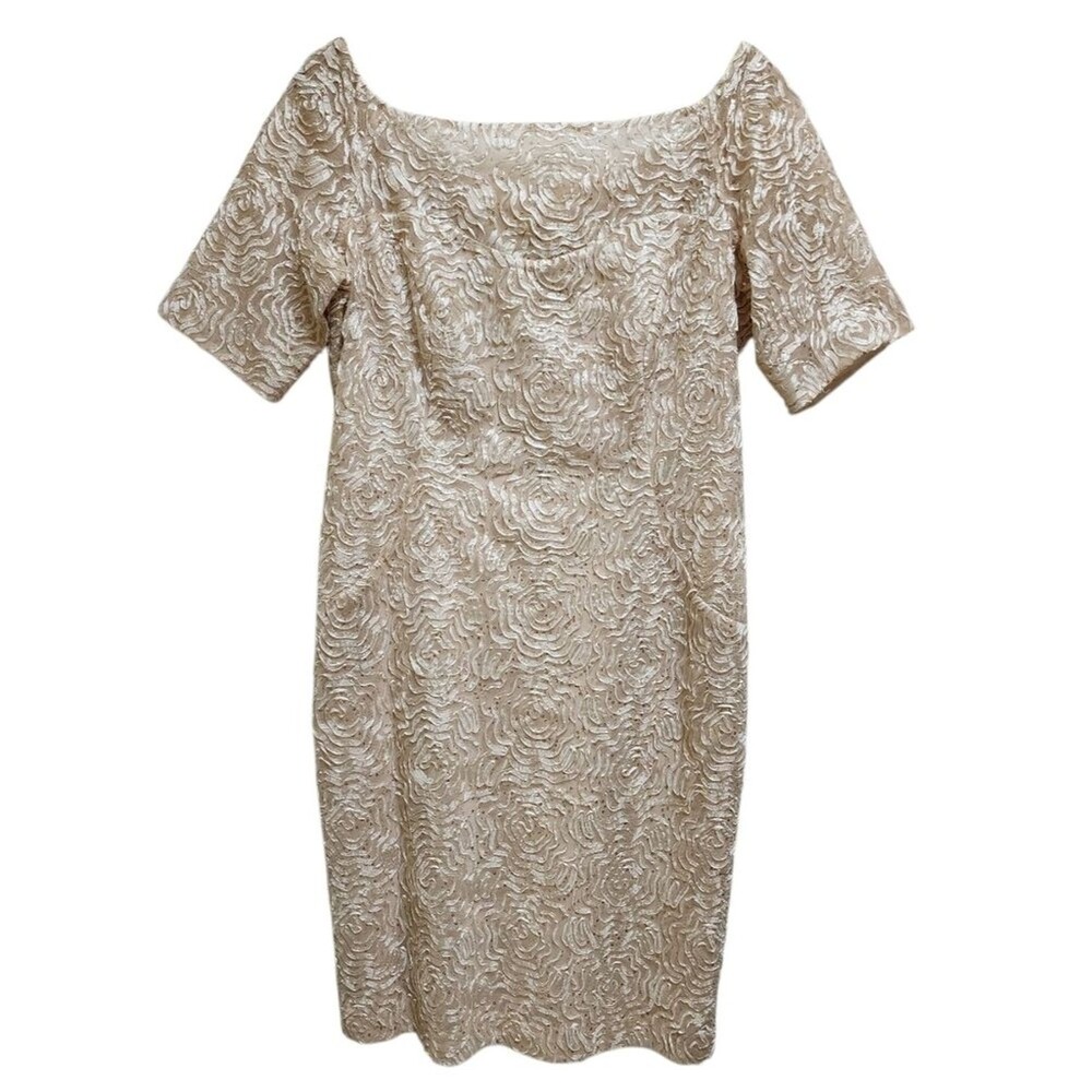 Ursula Switzerland Lasuisse Gold Lace Sequin Overlay Midi Bridal Dress 14 Formal